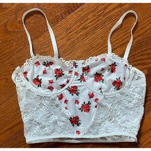 Shein Bralette with Red Rose Floral Detail Lace Back Adjustable Straps  Small